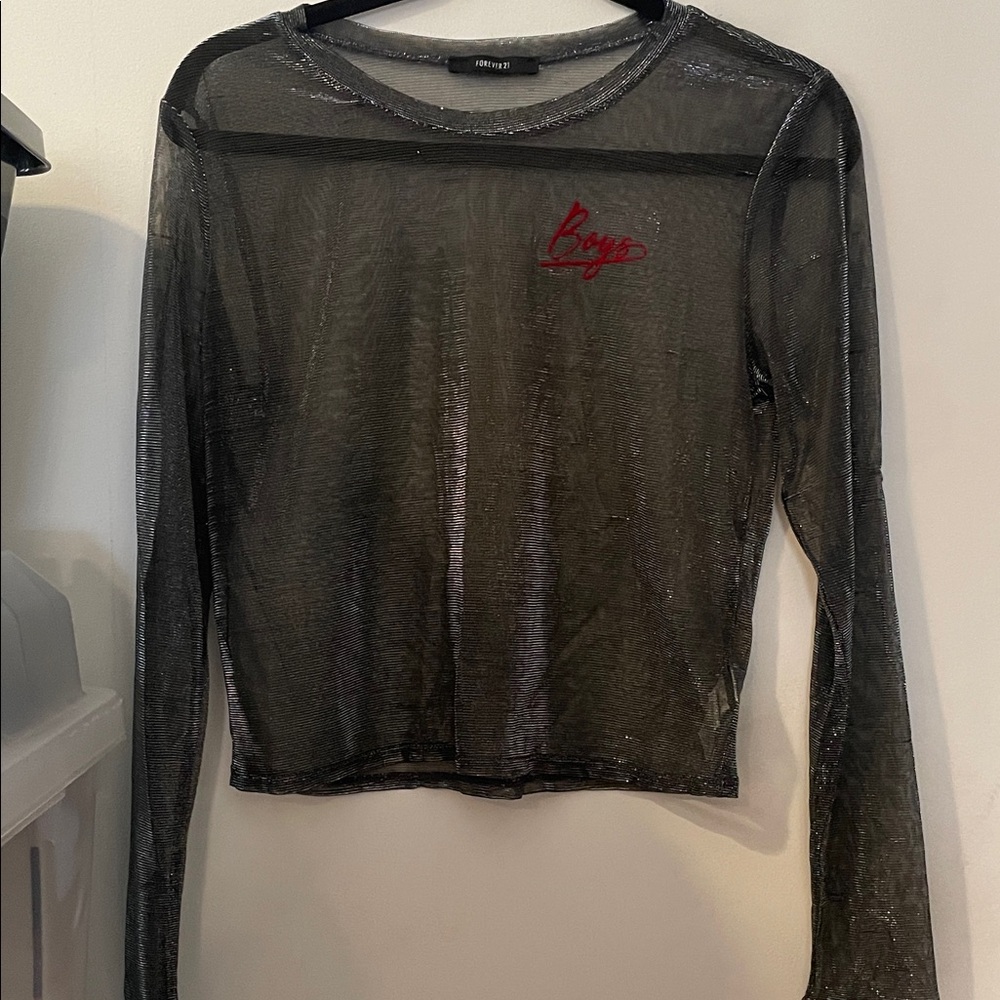 Black Sheer Long Sleeve Top